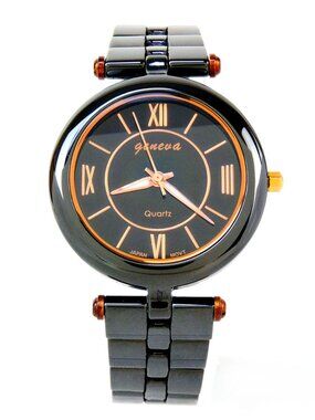 Geneva Women’s Ceramic Bracelet Watch – 34mm Case –Gun Black or White + Gift Box
